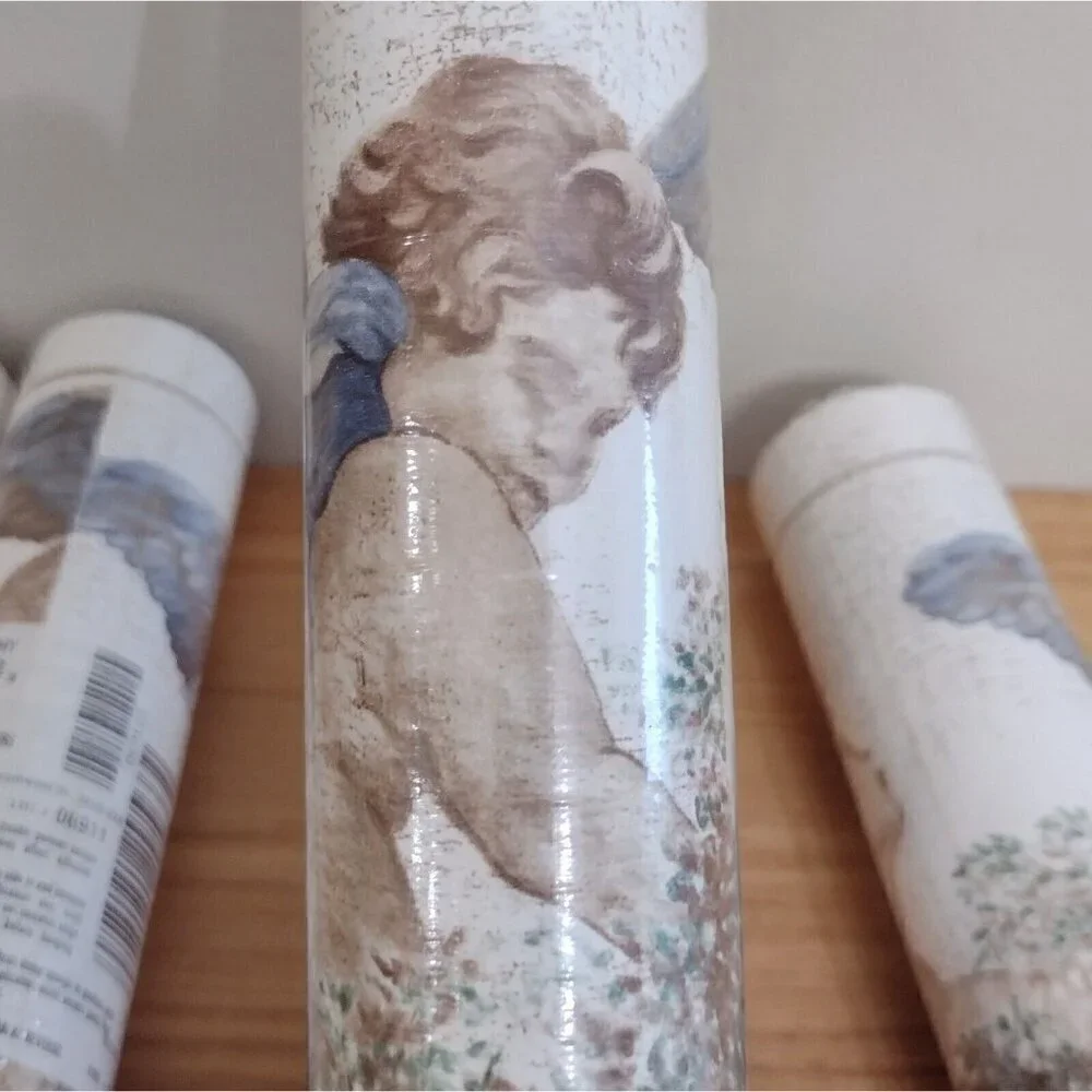 Sunworthy (4) 5Yds Blue Wings Angels Cherubs Cream Beige Wreath Wallpaper Border